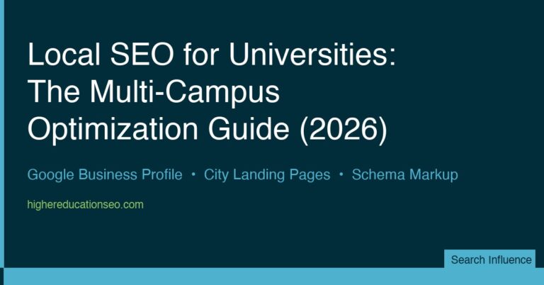 Local SEO for Universities: Multi-Campus Optimization Guide 2026 - featuring GBP, city landing pages, and schema markup strategies